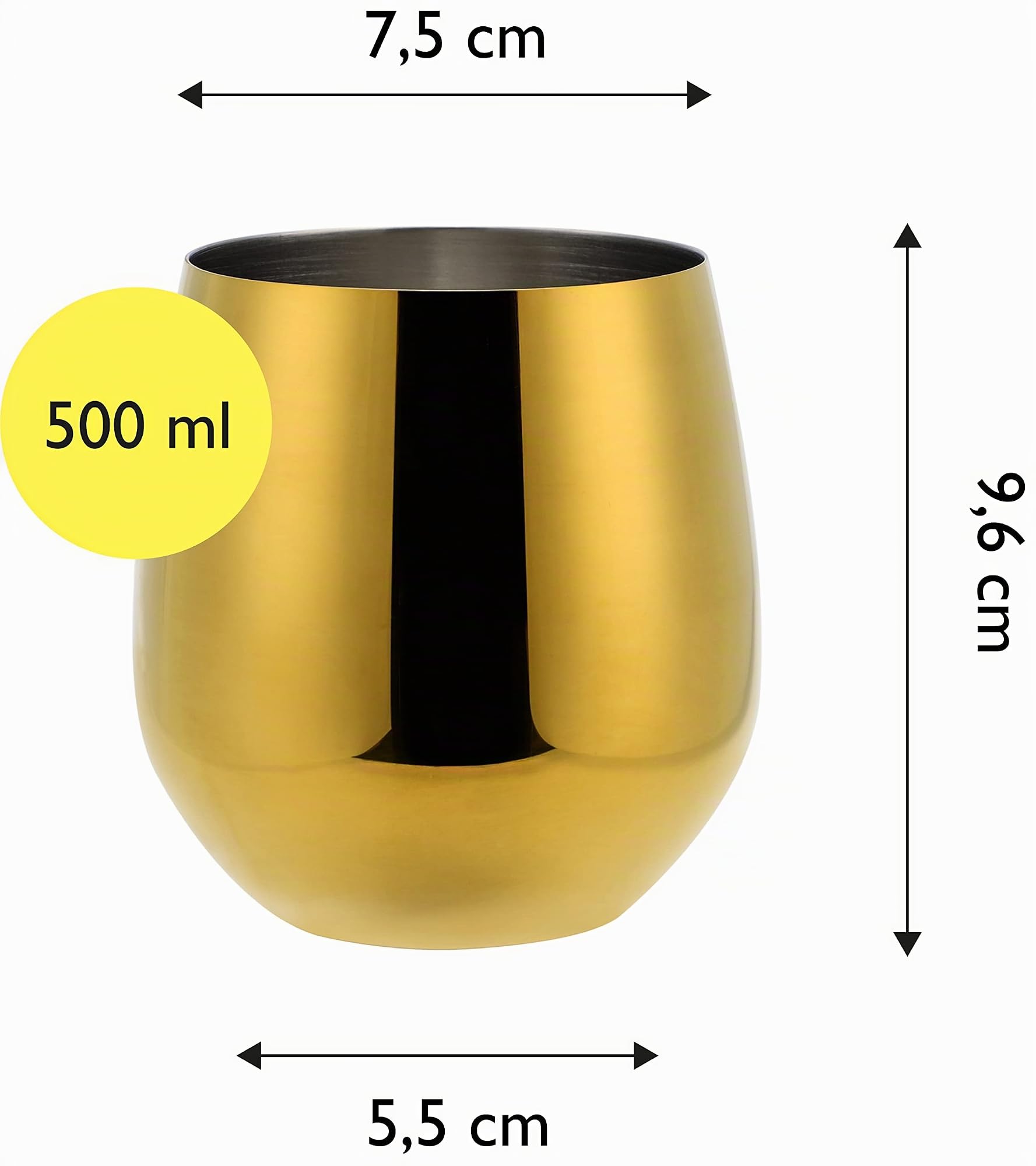 ECHTWERK Copas de vino, copas de vino tinto, copas de acero inoxidable, copas irrompibles, vasos inastillables, copas de cóctel, copas de camping, 500 ml, edición oro, 6 piezas