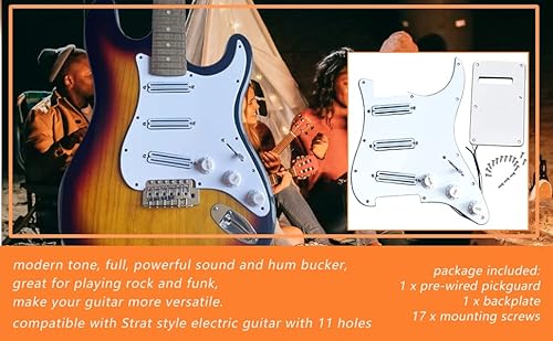 Lamsam Prwired Pickguard Preloaded Single-Coil Sized Humbucker Pickups Fit Strat Style Guitars, Wired Pick Guard Loaded Super High Output Hot Rail Pickup 5-Way Blade Switch Cts Pots, White #TOP6