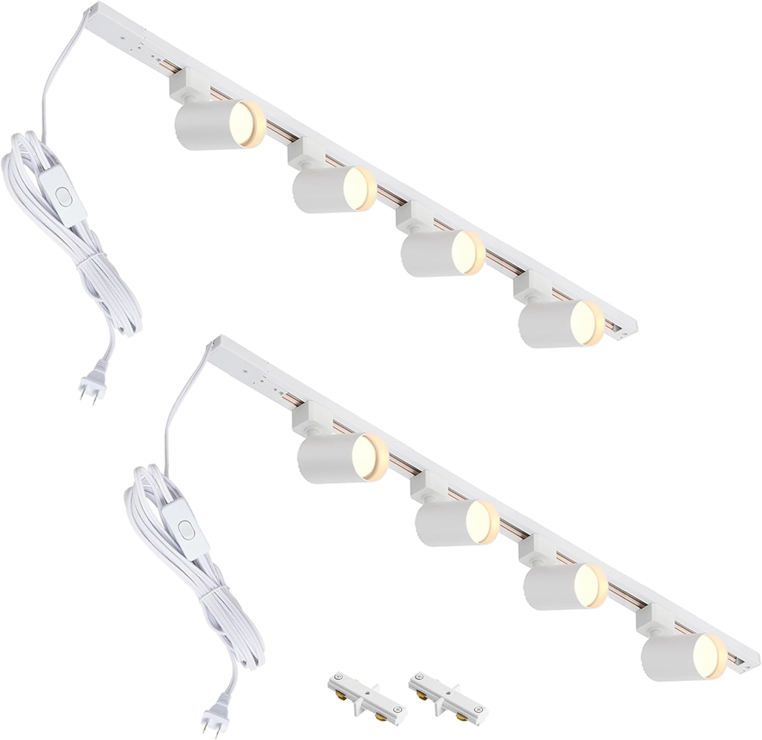 Plug in Track Lighting with Power Cord, 8 Light LED Track Lighting Kit with Connectable Rails, GU10 Kitchen Track Lighting Fixtures Wall Mounted Plug in Ceiling Light White - No Bulbs