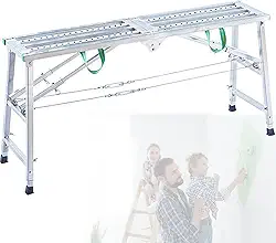 Equipamento de andaime, escadas de andaime dobráveis ajustáveis portáteis, torre de andaimes com tapete antiderrapante, plataforma de trabalho para pintura, aquário (orifício antideslizante de corda dupla de suporte duplo)