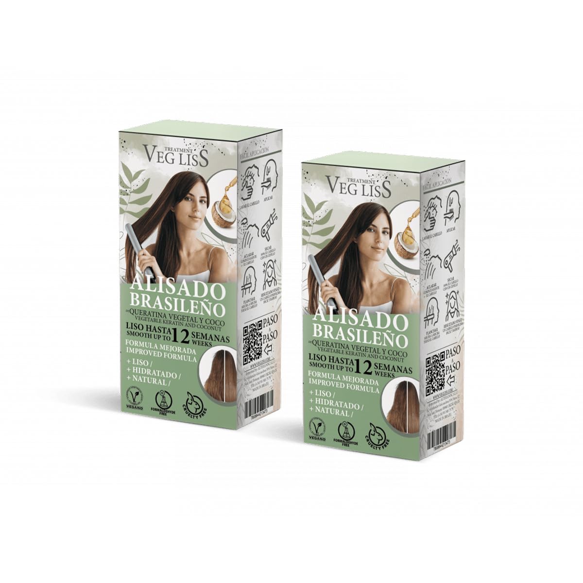 VEGLISS Kit Lissage Brésilien Maison à la Kératine Végétale - Shampooing 30ml +Traitement 120ml - Formule Vegan - Anti Frisottis Jusqu’à 12 Semaines - Hydrate et Contrôle le Volume (Paquet de 2)