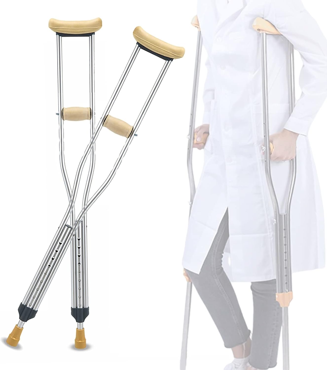 1 Pair of Medical Crutches, Underarm Crutches with Soft Pads and