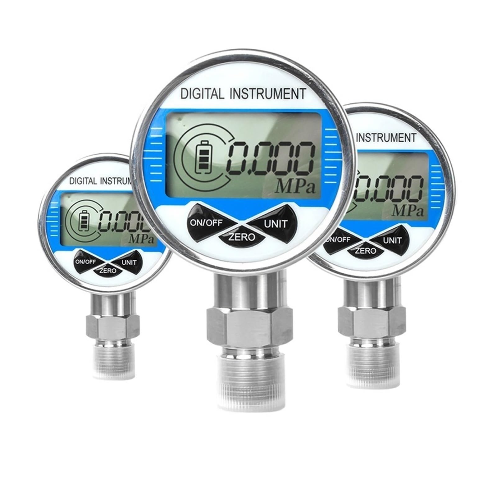 Manometer, Digitales Manometer, LCD-Manometer, 0–100 MPa, Wasser, Öl, Gas, Luftdruckmessgerät, 100 mm Zifferblatt, M20 x 1,5 Gewinde, SS304-Gehäuse, 3 V Stromversorgung(M20-1.5,-0.1...0...100Mpa)