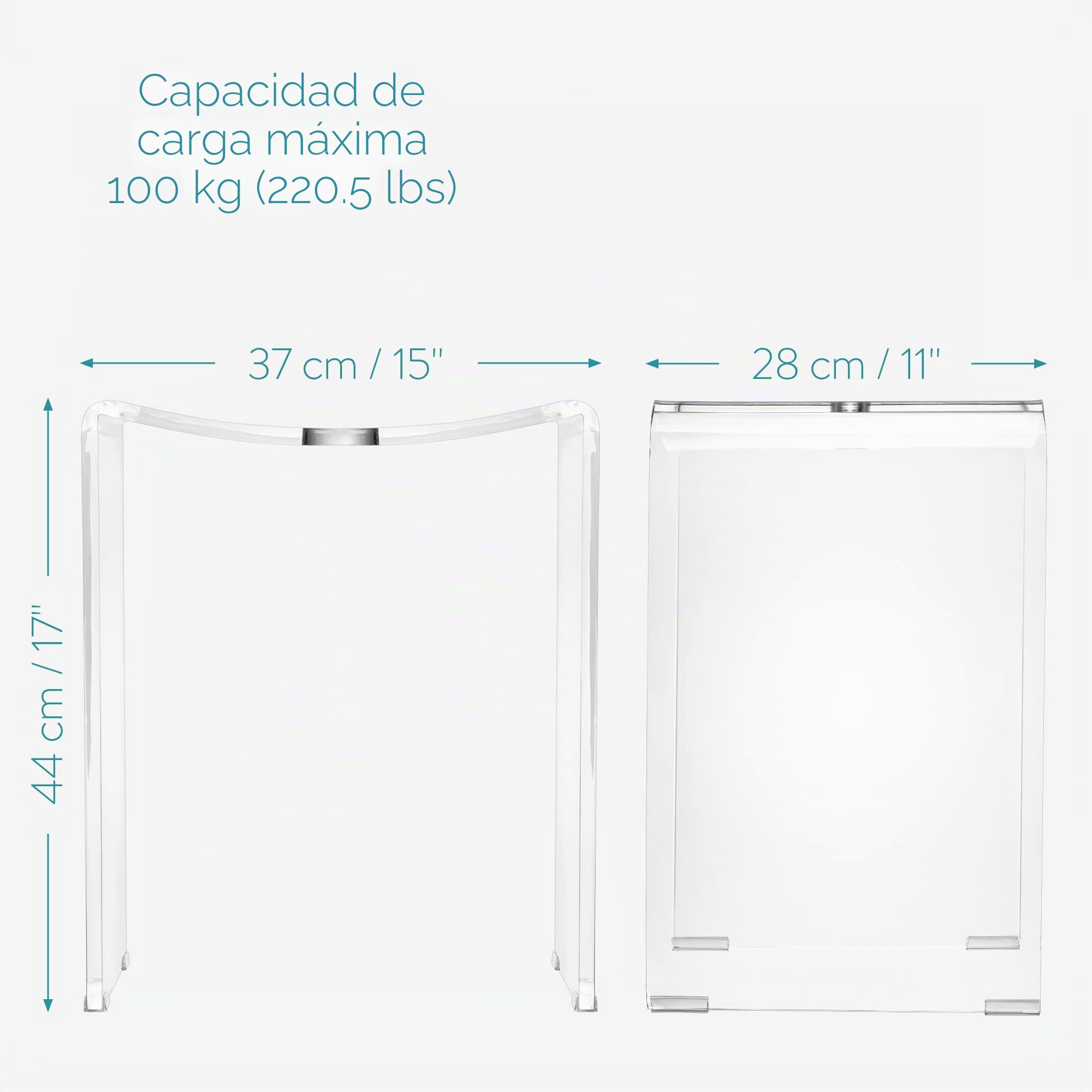 Navaris Taburete de baño antideslizante - Asiento impermeable multiuso para ducha cocina salón - Banqueta elegante transparente de 43,5 x 37 x 28 cm
