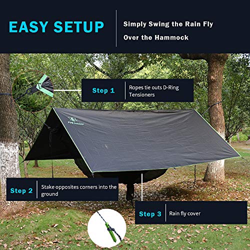 Hammock Rain Fly - Waterproof Tent Tarp Camping Backpacking Survival Shelter By Premium Lightweight Ripstop Fabric, Fast Set Up, Stakes And Ropes Included For Hiking, Travel (Rectangular Section) #TOP1