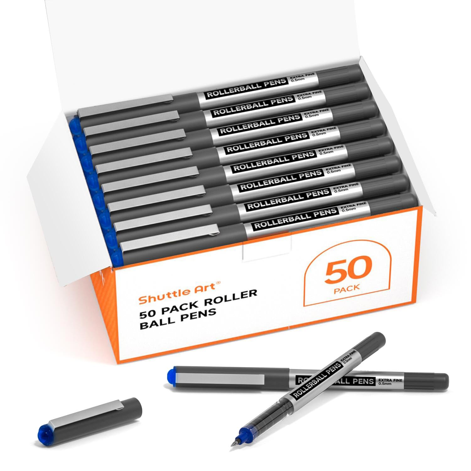 Shuttle Art RollerBall Pens 50 Pack Blue Fine Point Roller Ball Pens 0 5mm Liquid Ink Pens for