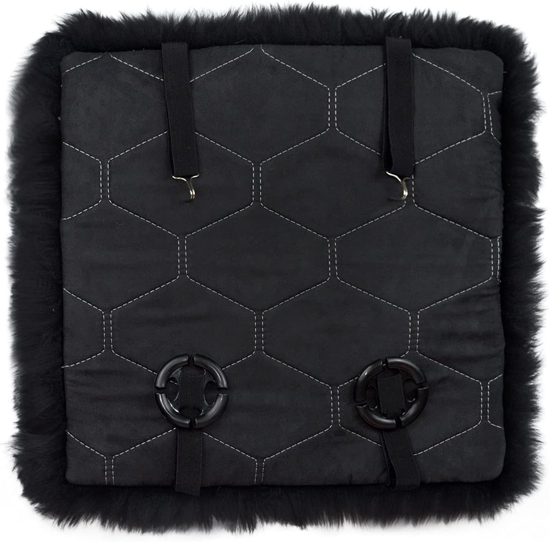 OKAYDA Natural Sheepskin Car Seat Cover – Comfortable & Fluffy Wool Seat Cushion Universal Fit for Most Cars, Trucks, SUVs, Vans (Black)