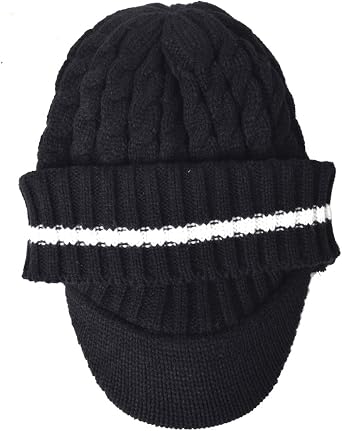 Ruphedy Mens Beanie with Brim Winter Hat Knitted Thick Fleece Visor Beanie
