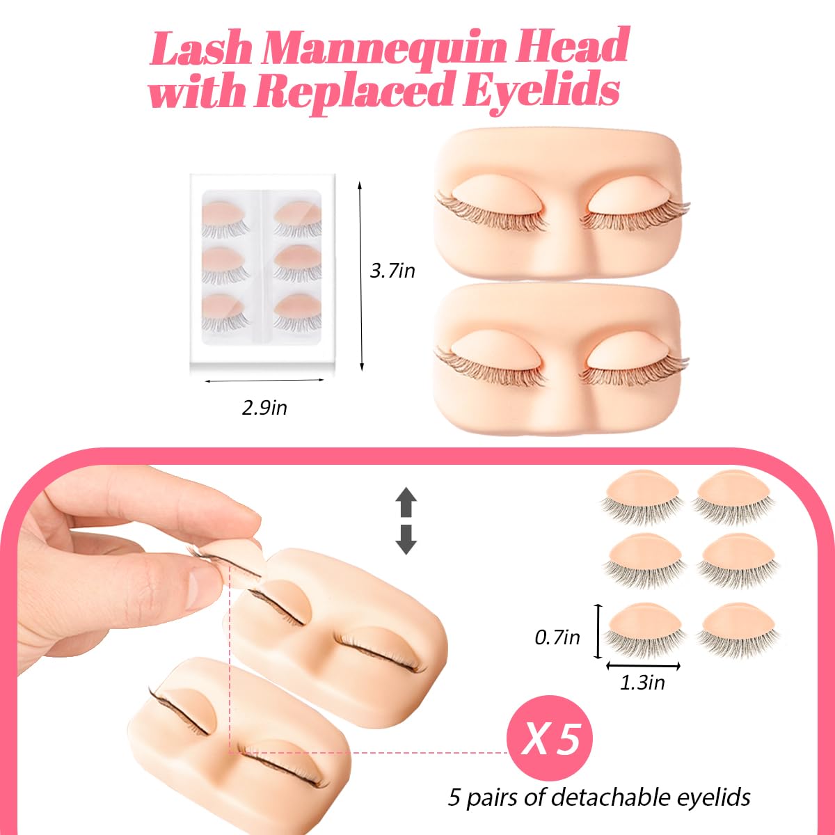 Wimpernverlängerung Set für Anfänger Lash Mannequin Kopf mit Ersetzten Augenlidern Falsche Wimpern Praxis Wimpern Streifen Facial Kleber USB Fan Professional Set