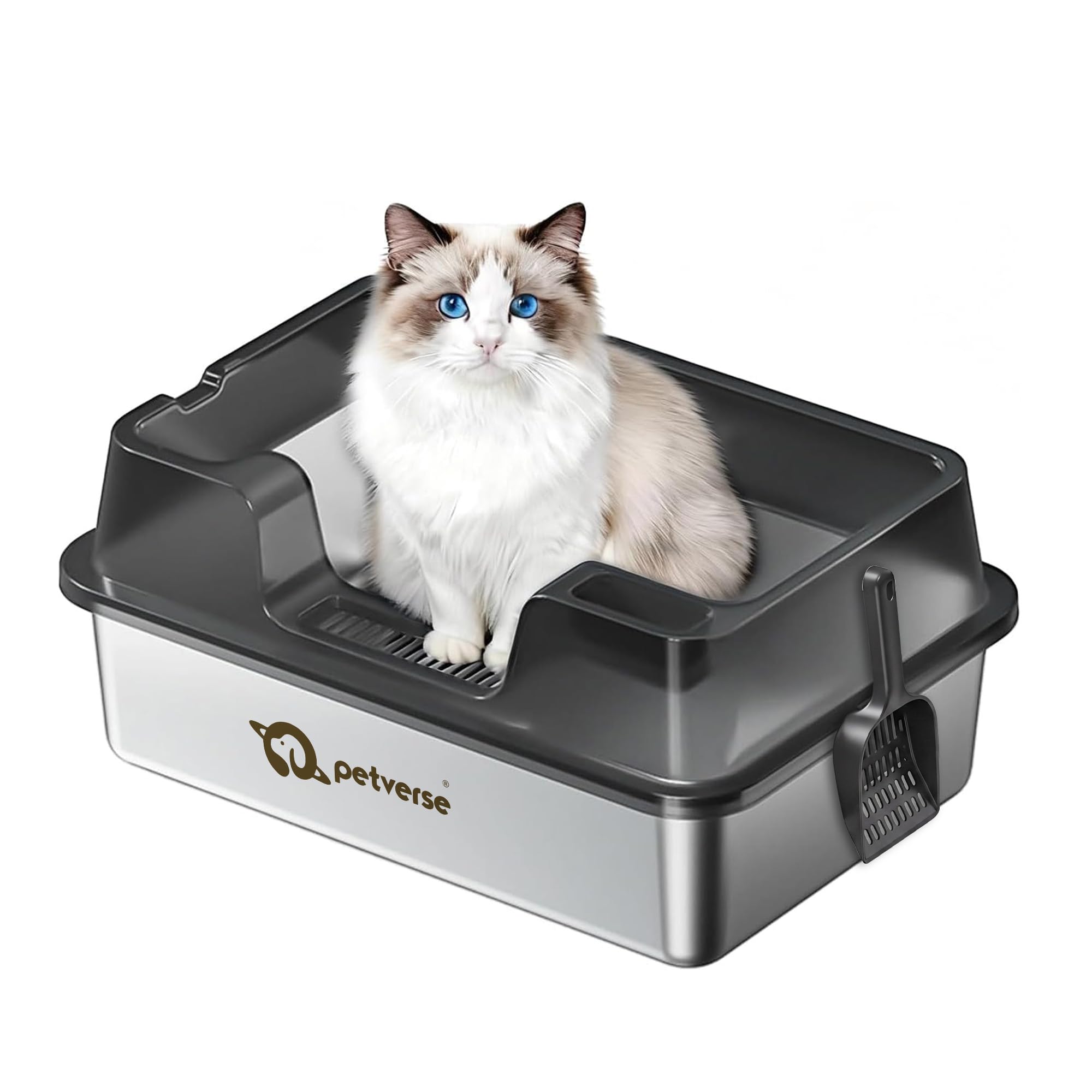 Petverse Stainless Steel Cat Litter Box with High Sides | Extra Large Metal Cat Litter Tray with Scoop | Non-Stick, Odour Resistant & Easy to Clean | Durable Leak-Resistant Litter Box for Indoor Cats-image-32