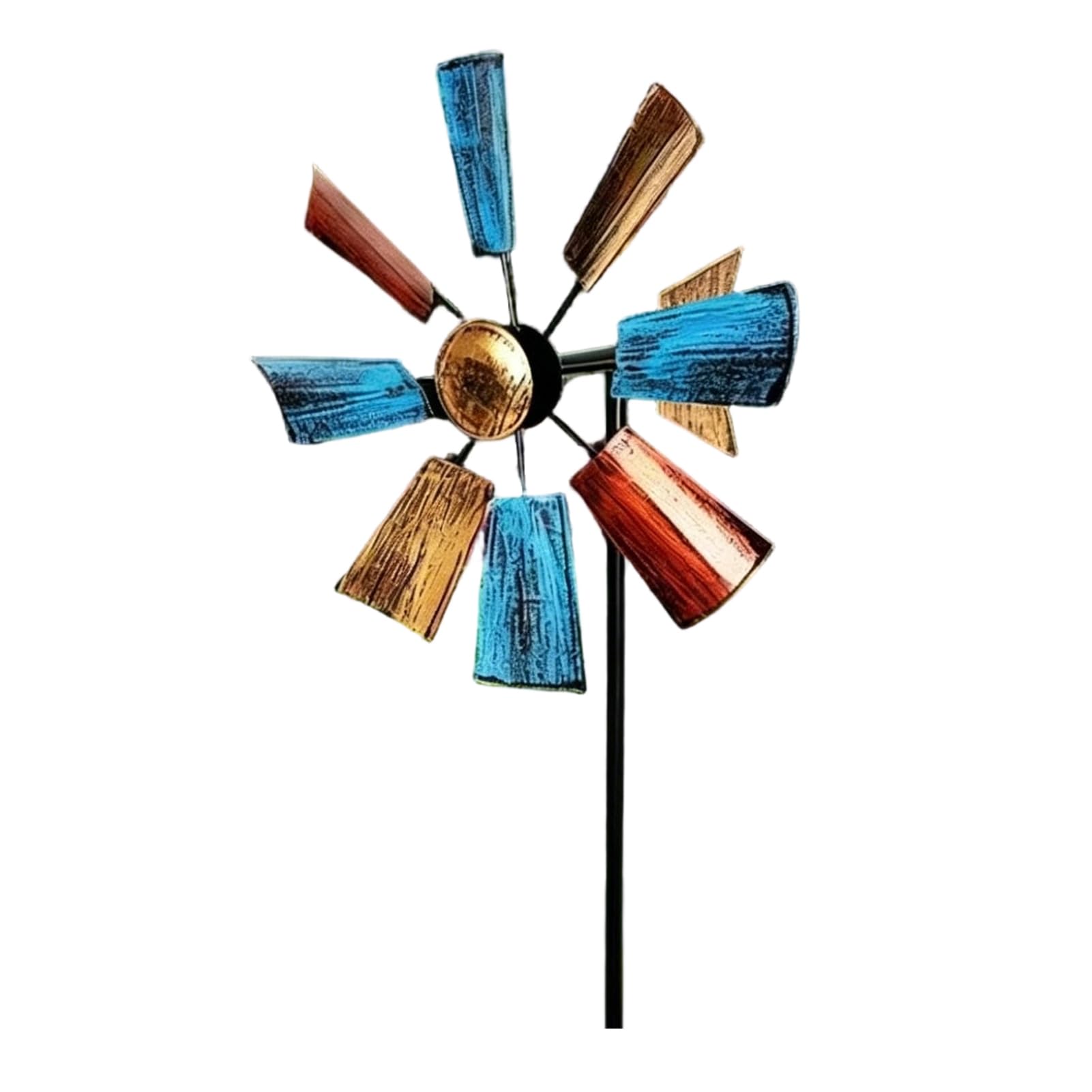 Windmill Ground Stake, Outdoor Rust-Proof Wind Spinner, Garden Windmills Ornament, Metal Decoration for Yard Lawn Patio Mix Color