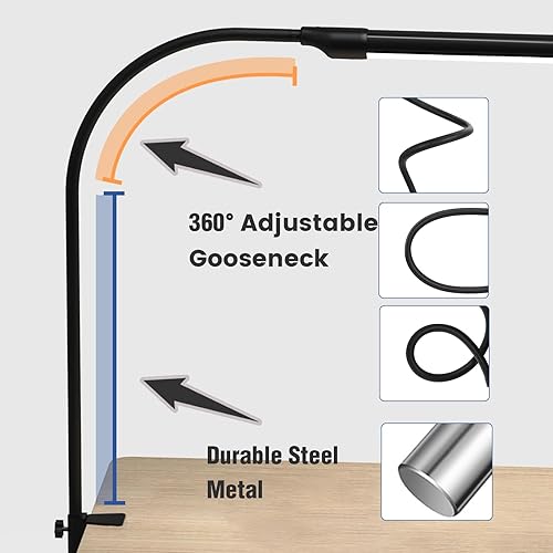 Miniatura 5 de MYPLUS Lámpara de escritorio LED con sensor de onda manual, 5 temperaturas de color 2700K-6500K, atenuación sin contacto, cuello de cisne ajustable