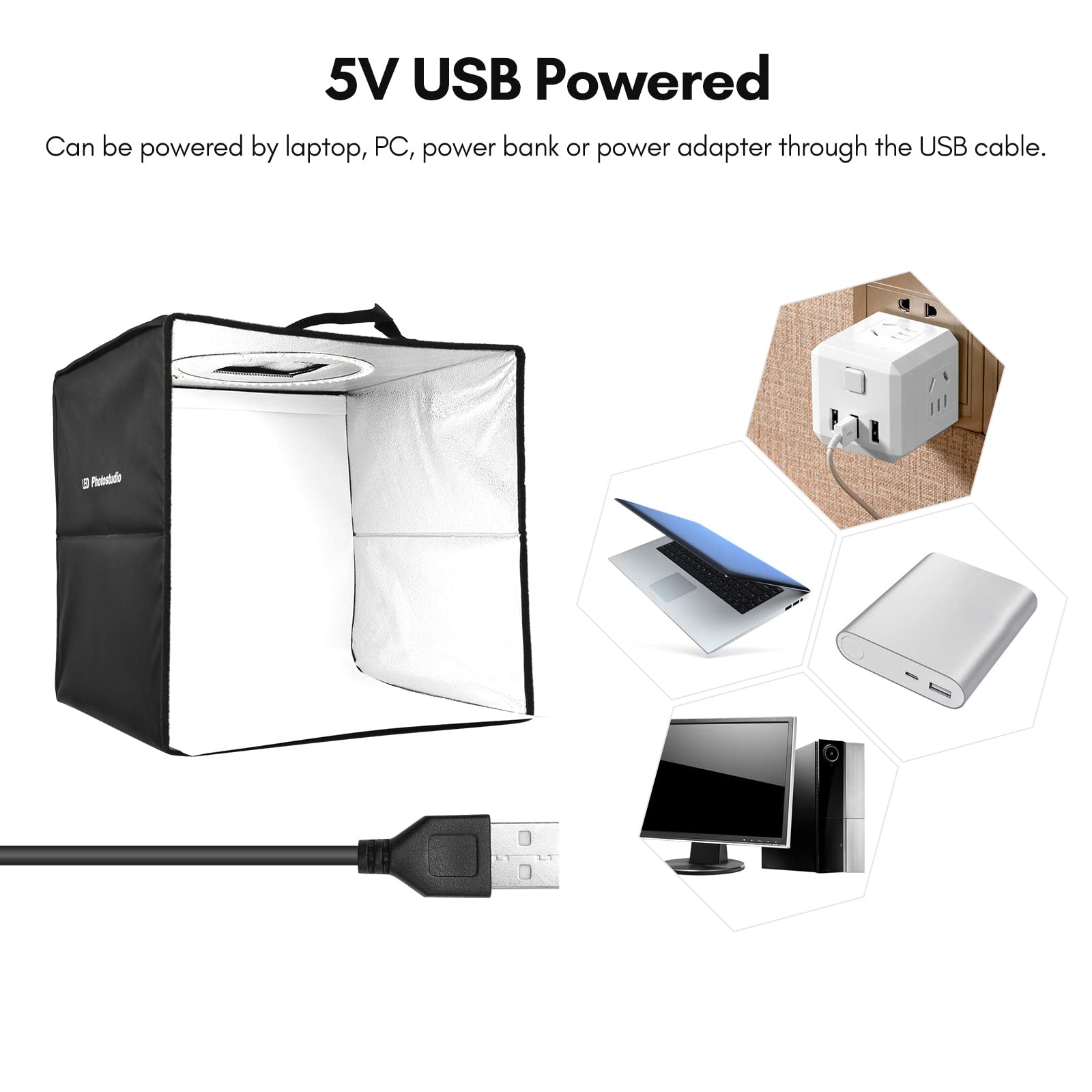 Składana Kaseta świetlna LED, 128 Sztuk Koralików LED Dwukolorowa Regulacja Jasności 16 X 16 X 16 Cali z 6 Tłami, Zasilanie Przez USB do Biżuterii, Kosmetyków, dzieł Sztuki i