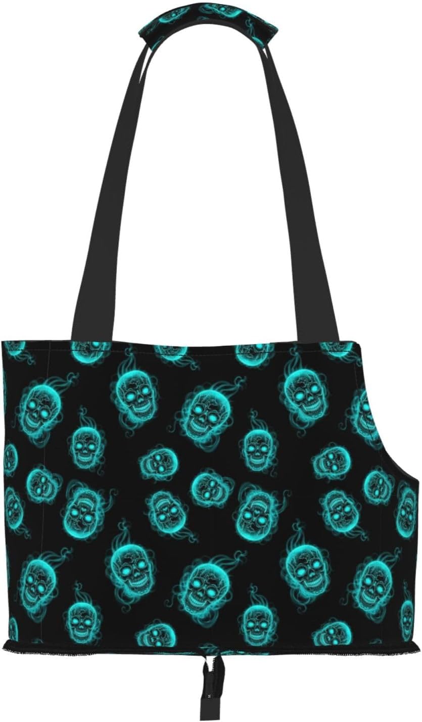 Portable Small Pet Carrier Bag Funny Skulls, Foldable Soft Sided Purse Tote with Safety Tether for Travel Shopping