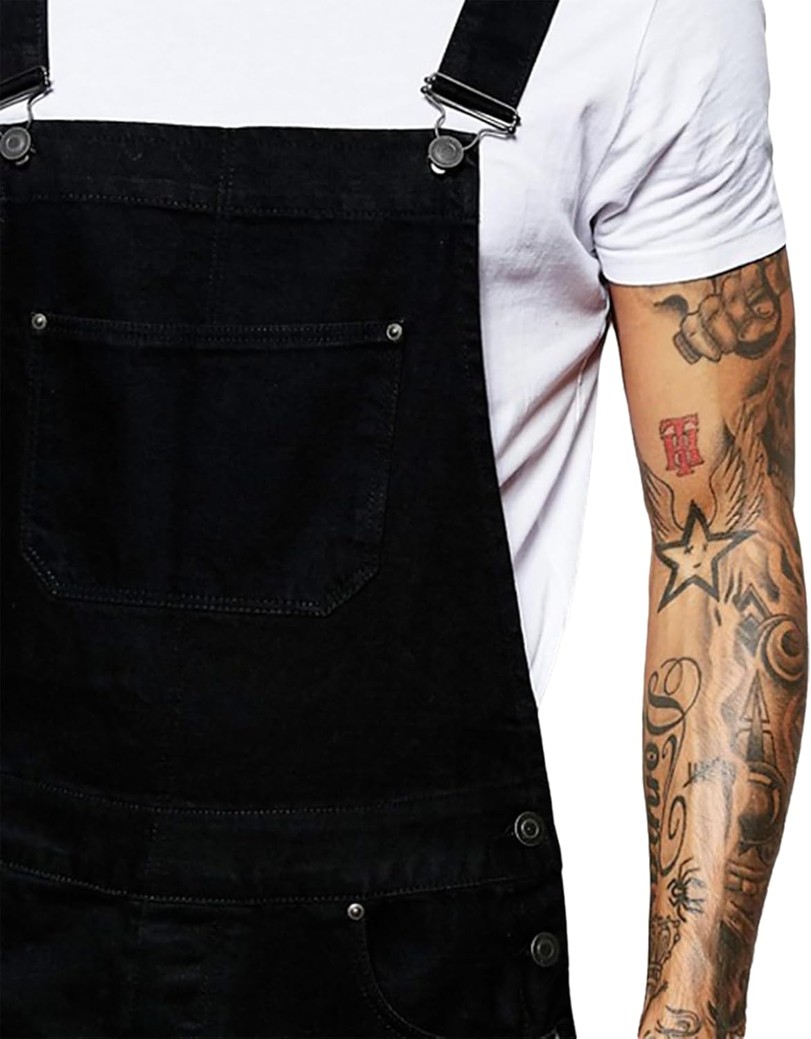 Denim Overalls for Men Distressed Straight Leg Jean Bib Overall Cozy Rugged Loose Adjustable Black Jean Jumpsuits - Image 4
