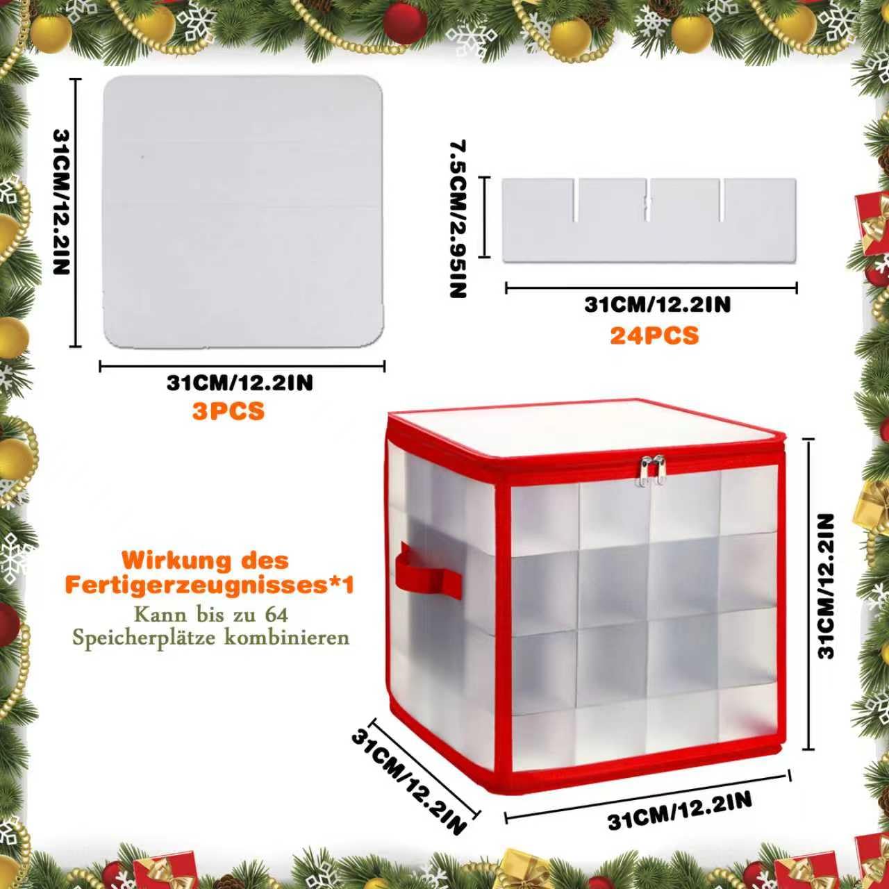 HILKKET Scatola portaoggetti per palline di Natale, scatola per palline di Natale, con divisori regolabili, 64 scomparti, 4 livelli, 2 cerniere