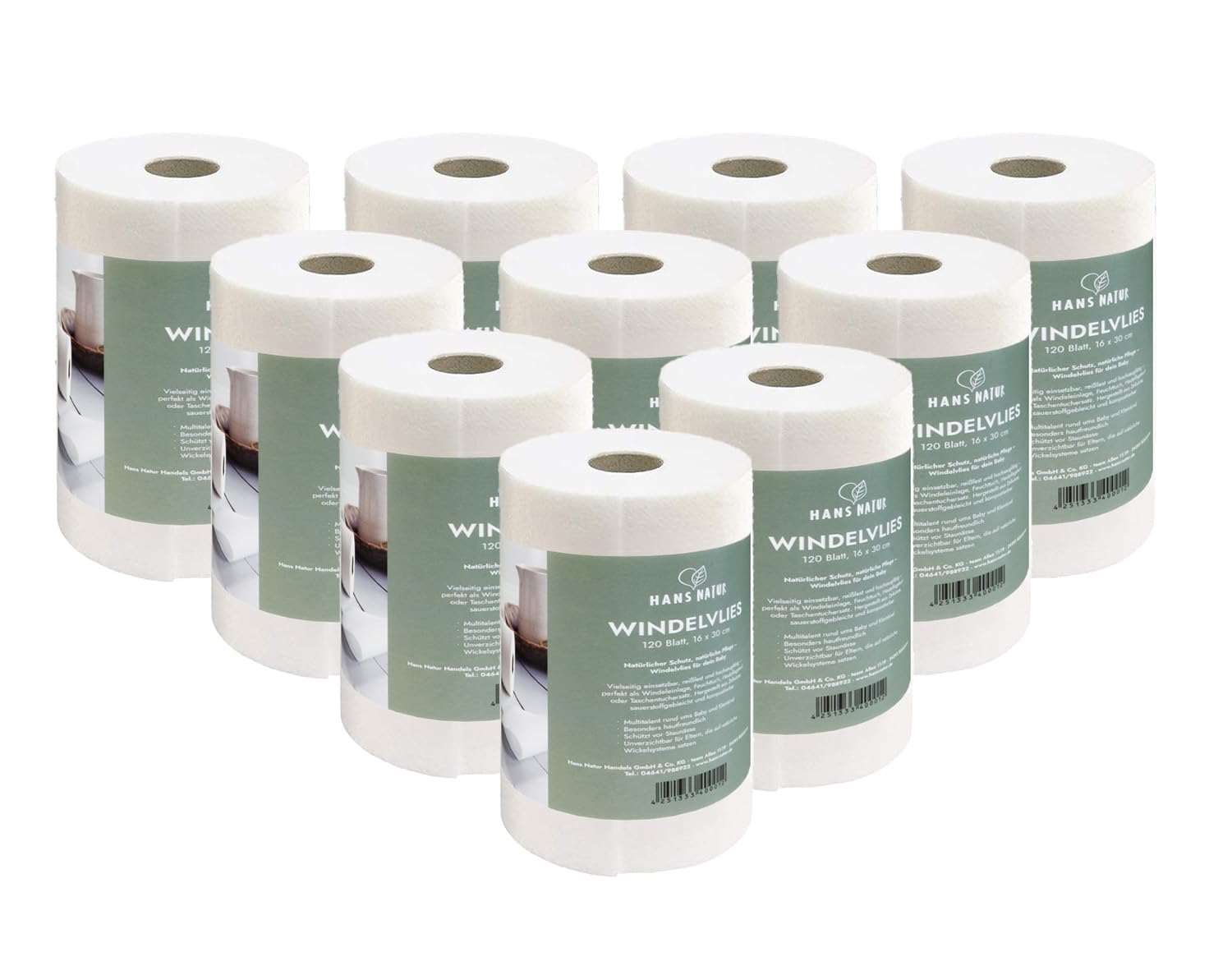 Windelvlies Windel-Einlagen Papiervlies - 10 Rollen a 120 Blatt (0,04€ Stück) - Zellulosebasis aus nachhaltigem Waldbau