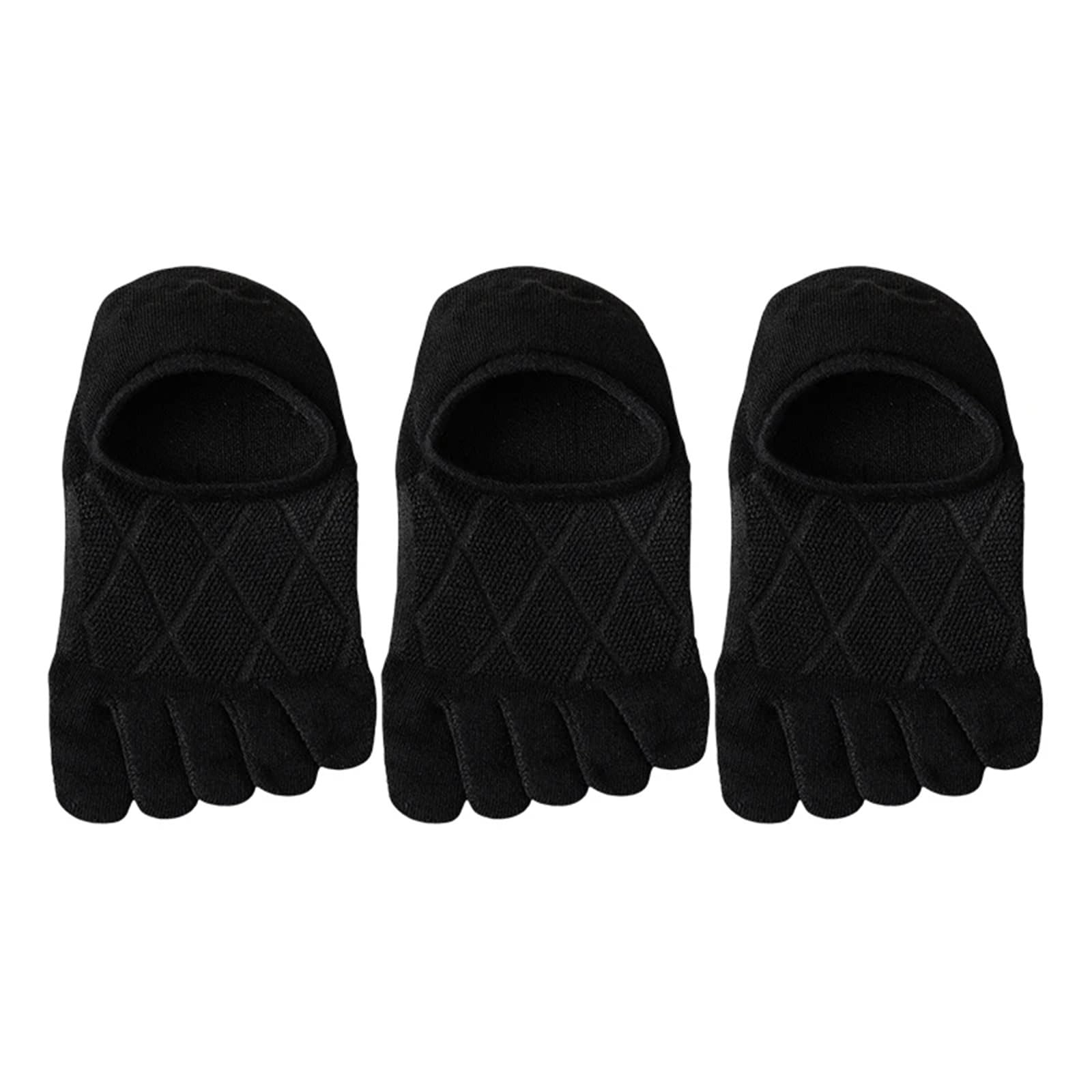 IRFHDCX Toe Socks 3Pairs Five-Finger Socks Breathable Sweat-Absorbent Sports Boat Sock Solid Soft Lightweight Invisible Sox(Black)