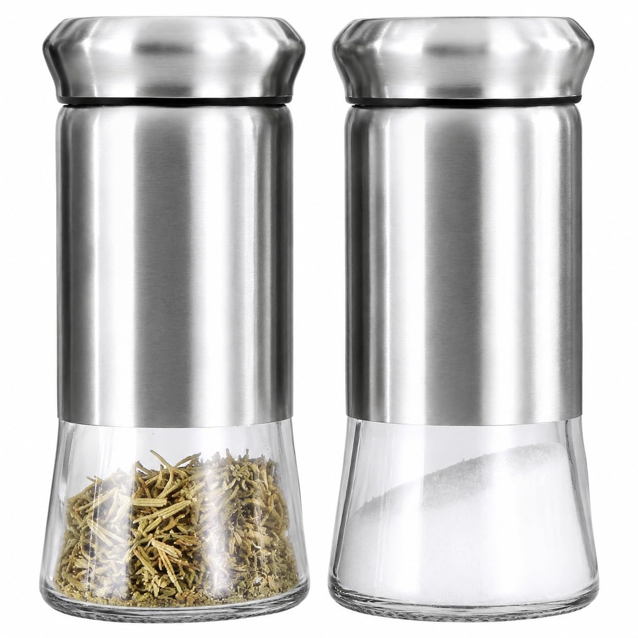 Nityashree Salt and Pepper Shaker Set, Stainless Steel & Glass Spice Shaker Containers, Salt Pepper Dispenser for Kitchen & Dining Table, Spice Storage Jars for Herbs, Oregano & Seasonings, Set of 2-image-5