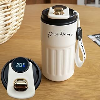 FOMQUAZLI Personalized 500ml Coffee Mug with Temperature Display, Custom Name Water Mug with Leakproof Lid & Strap, Reusab... Price In India