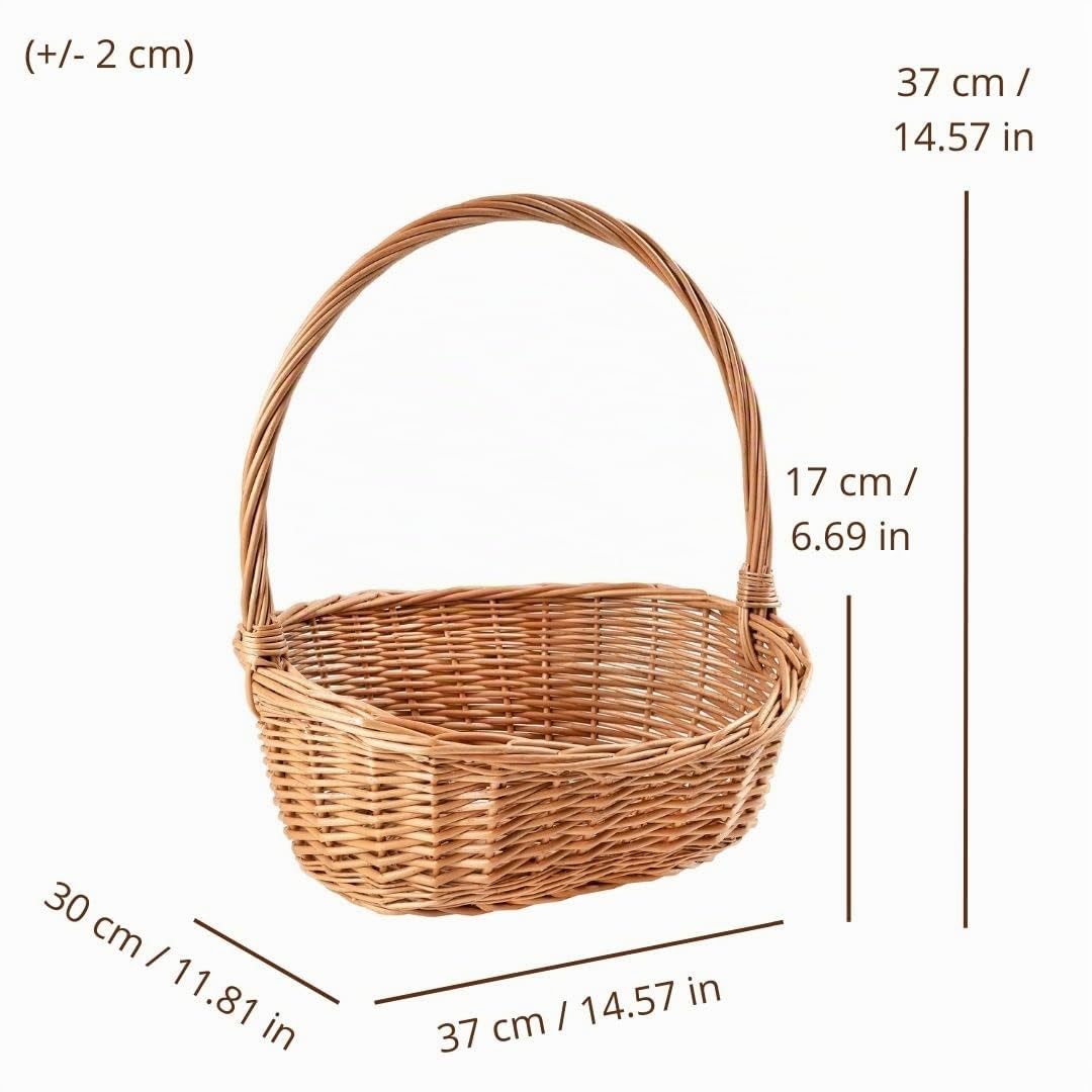 Creative Home Cesta Pascua de Mimbre Grande Ovalada con Asa 37x30x37cm | (+/- 1 cm) | Regalo Picnic Plantas Almacenaje Decoración Semana Santa | Tejida a Mano | Color Natural | Multiuso y Duradera