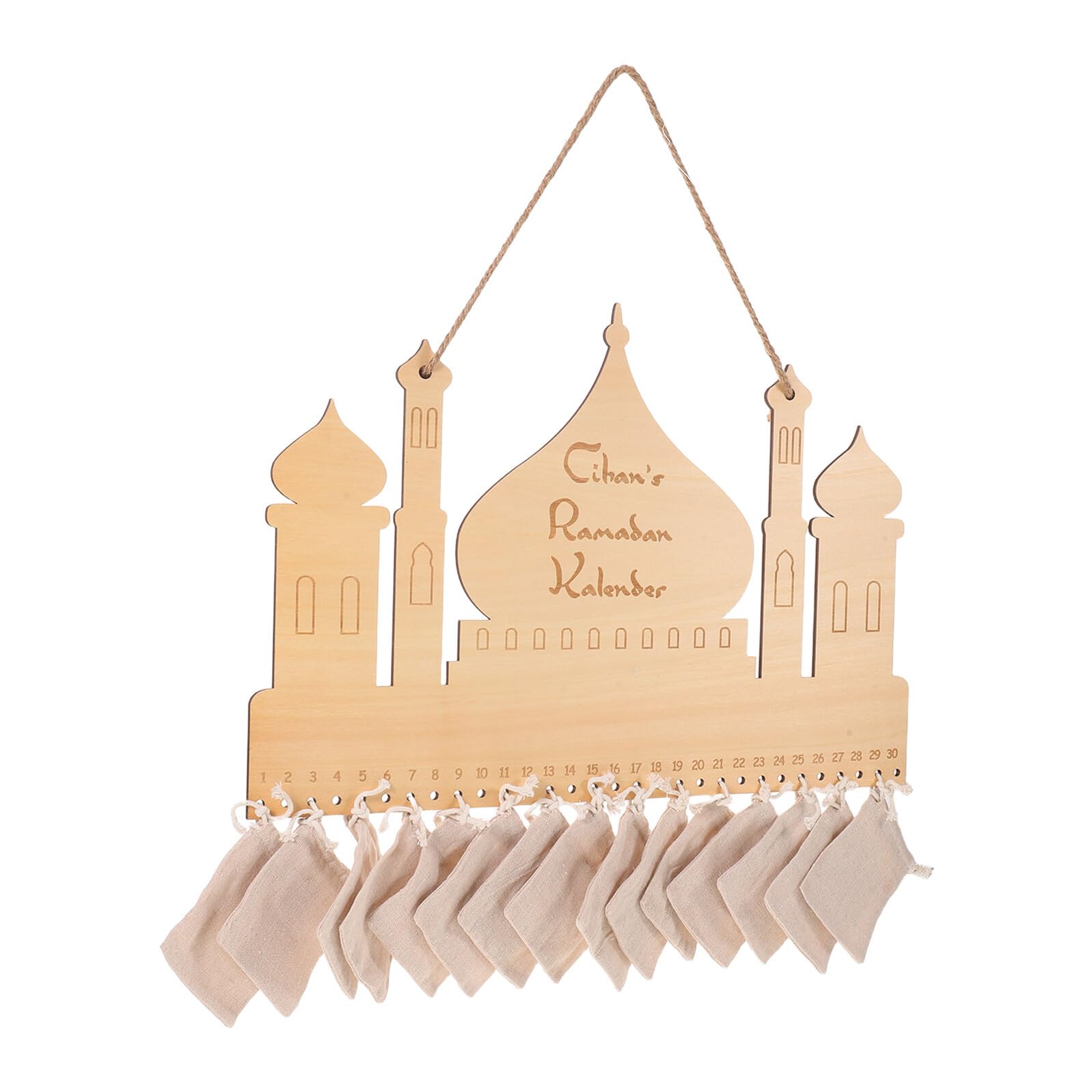 TOYANDONA Calendario Avvento in Legno con 30 Tasche Conto alla Rovescia per Eid Mubarak Decorazione da Muro per Bambini