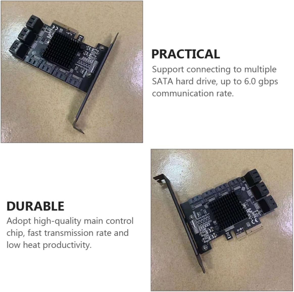 Healifty 10-Port Serial Ata 3.0 Expansion Card Pci-e X4 3.0 Low Heat Efficient High-Speed Data Transfer for Desktop Computer Hard Drive