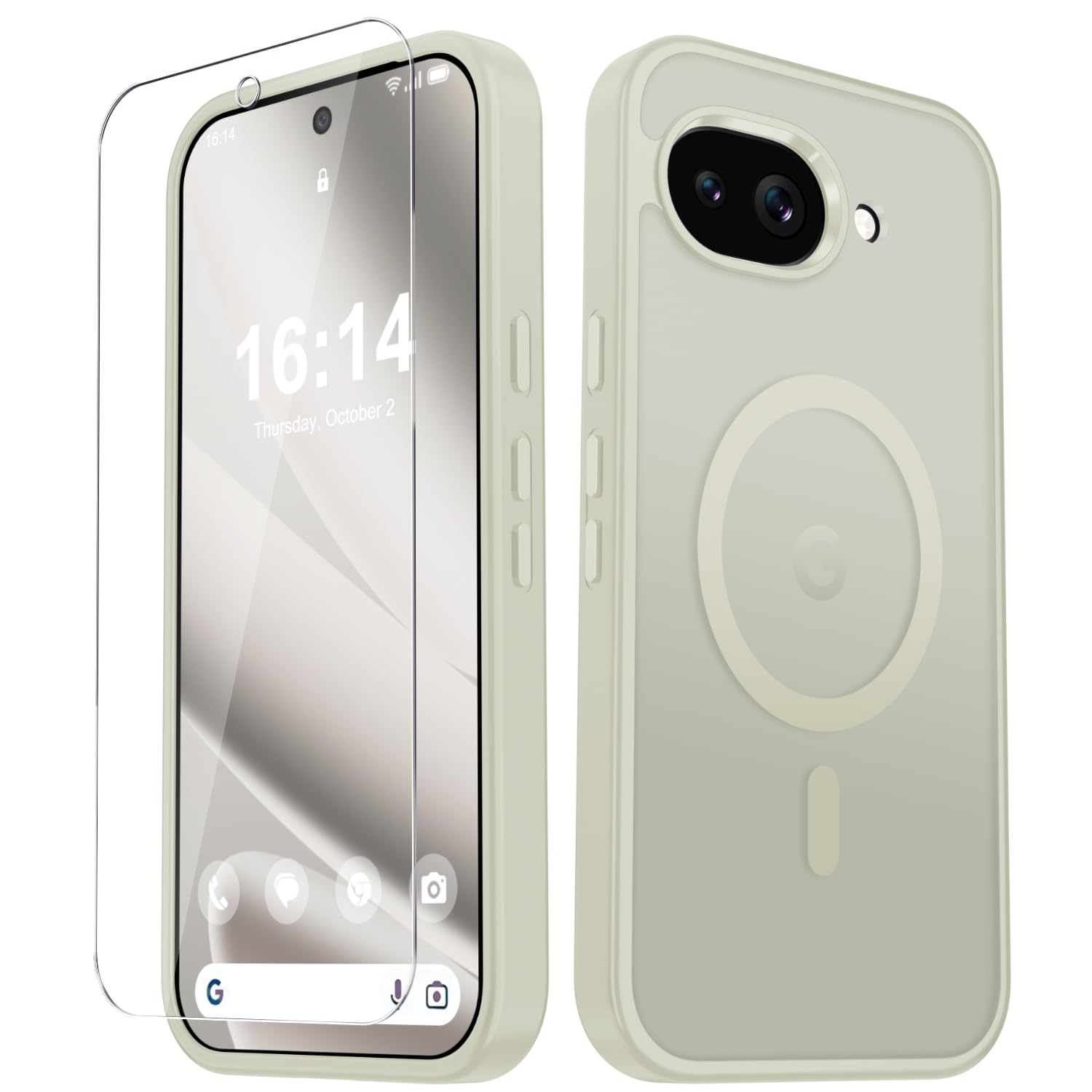for Google Pixel 10a Case, Matte Magnetic Phone Cover, Cream White | Fit for MagSafe, Screen Protector included, Shockproof Military Grade Protection, Translucent Frosted Back