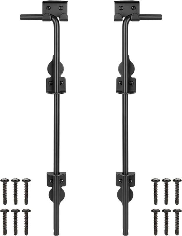 Varilla de caída para puerta con perno de caña de 18 pulgadas, herrajes para puerta de alta resistencia, pestillo de suelo para vallas de madera, tapón de puerta de puerta de metal para suelo de puerta, pestillos de puerta de hierro forjado, acabado negro (paquete de 2)