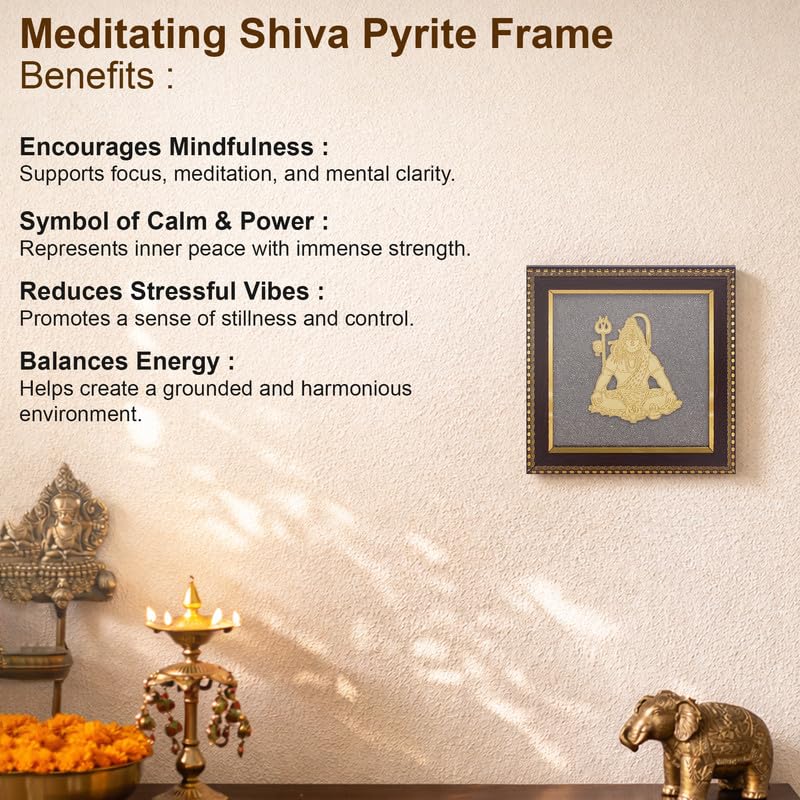 Image of Lord Shiva Wall Frame Gold Finish, Mahadev Spiritual Wall Art for Meditation, Home Temple & Vastu Decor