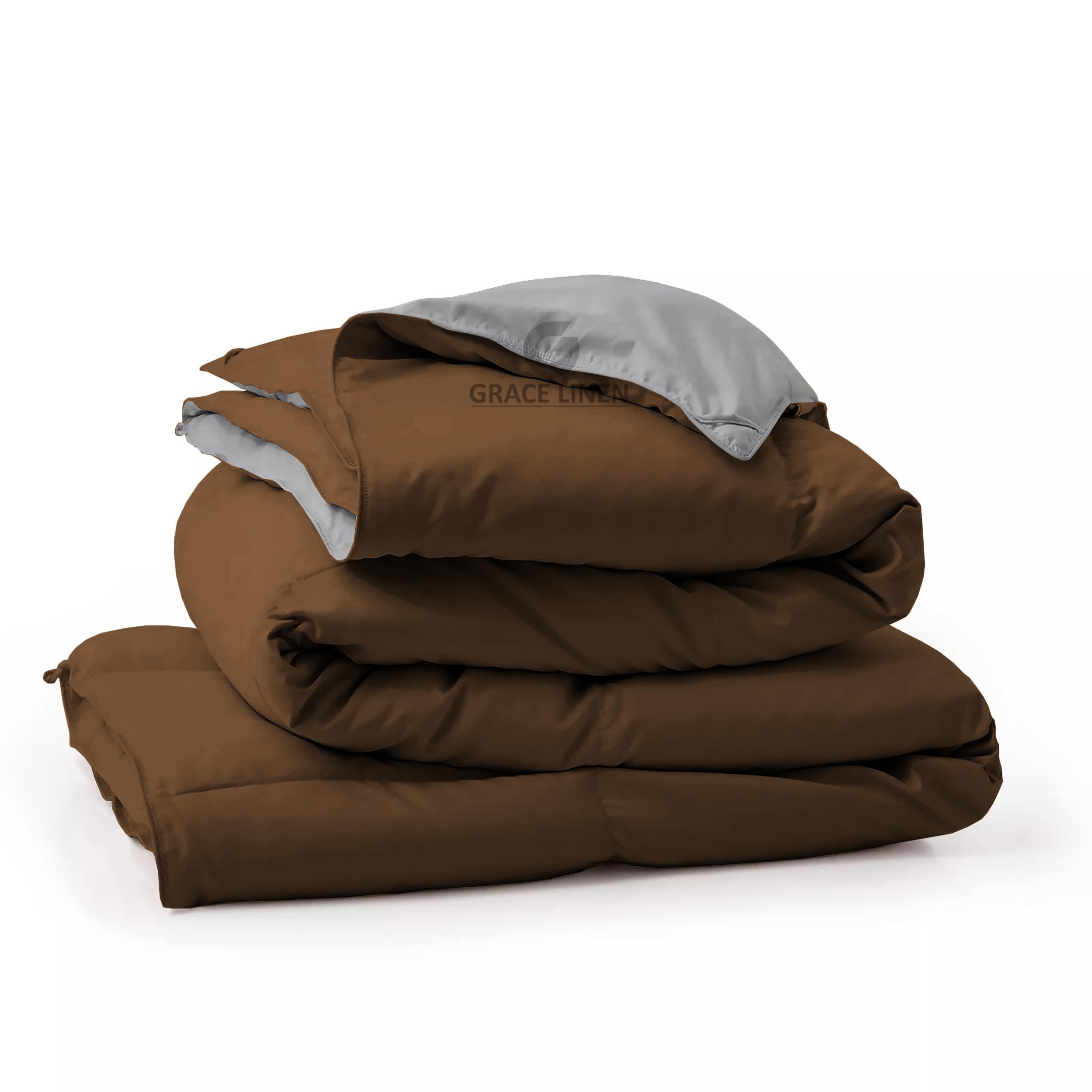 Reversible Comforter King Size - Soft Microfiber 300 GSM Comforter for Winter Blanket- Soft & Luxury Design Duvet/Blanket King Size (92"X106") - Chocolate Brown/Silver Grey Color-image-49