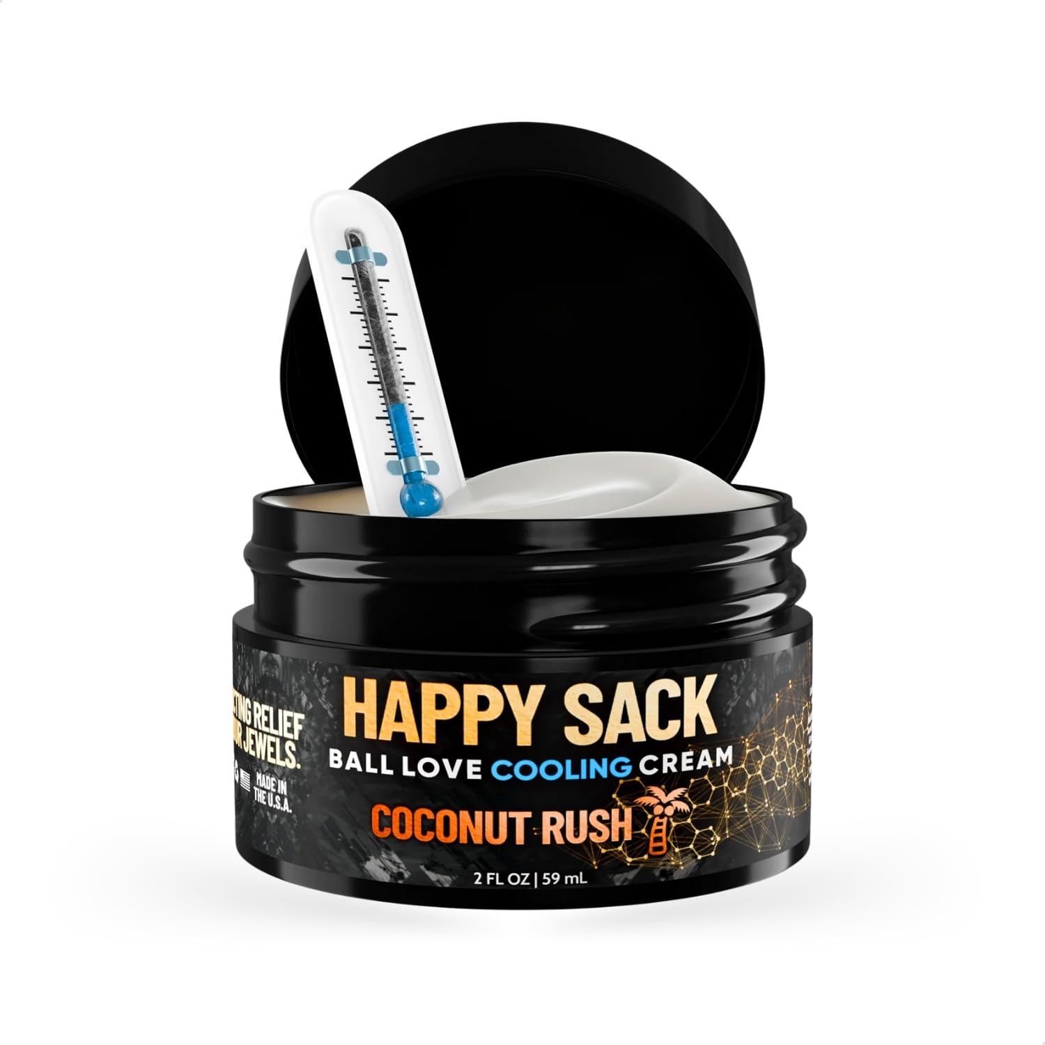 DERM DUDEHappy Sack Nut Love Cooling Cream - Anti-Chafing Ball Deodorant for Men - Odor Control - Aluminum-Free Comfort Cream - Fast-Absorbing - Gifts for Husband (1 Pack, 2oz - Coconut Rush Scent)