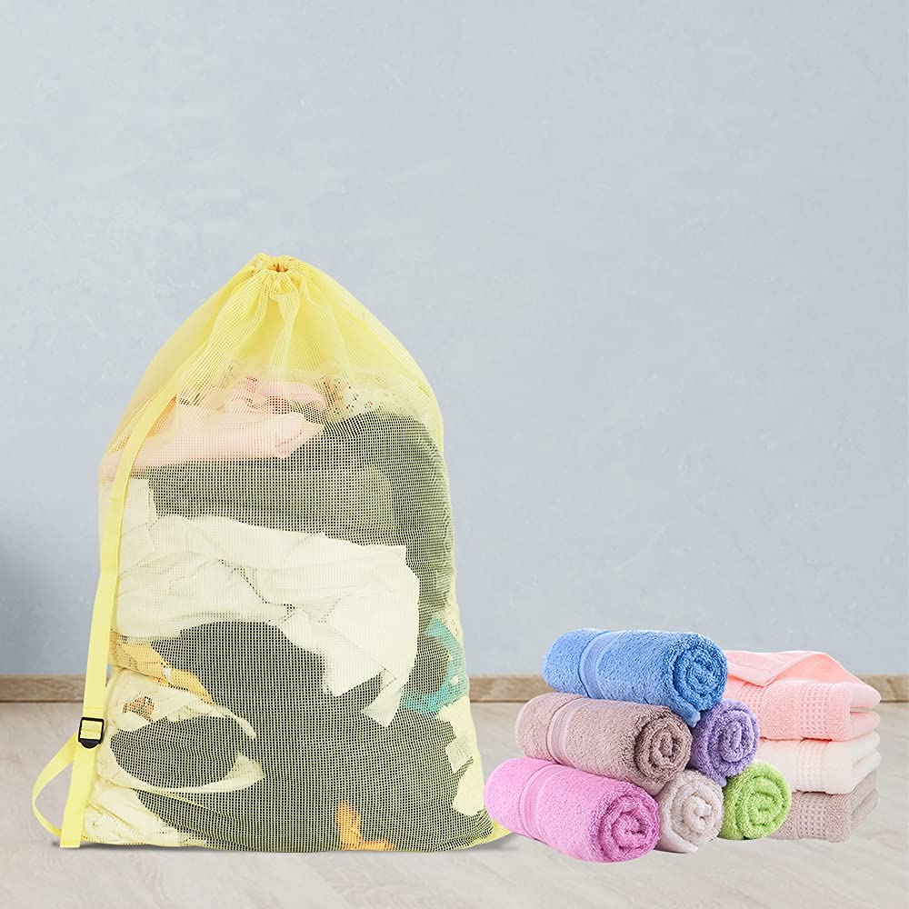 Daly Kate - Paquete de 3 bolsas de lavandería de malla con correas ajustables para el hombro individuales, 24 x 36 pulgadas, material de nailon resistente, forro de lavandería con cierre de cordón