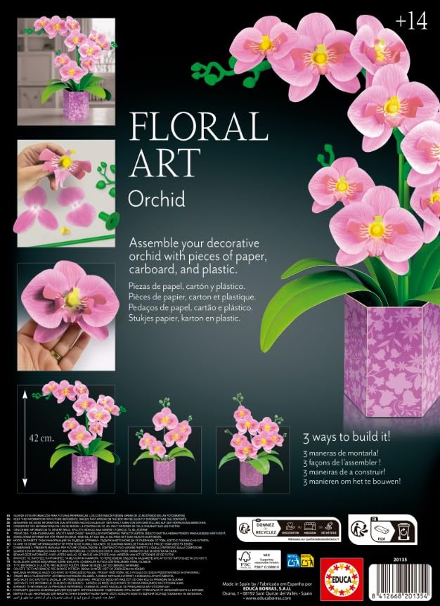 Miniatura 2 de Educa - Orquídea Floral Art | Kit de manualidades para realizar una orquídea en papel sin necesidad de pegamento, ni tijeras | Set perfecto para regalar | Manualidad para decoración | +14 años (20135)