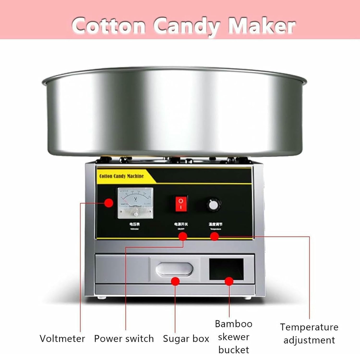 Commercial Sugar Cotton Machine Sugar Cotton Machine Portable Carnival Fair Machine, for Children, Parties, Home, Machine to Make Funny Snacks ~/