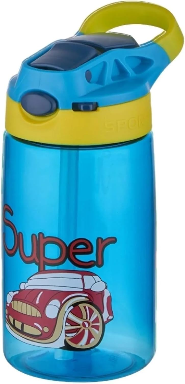Diller 500ml Pipetli Desenli Tritan Çocuk Su Matarası (Mavi)