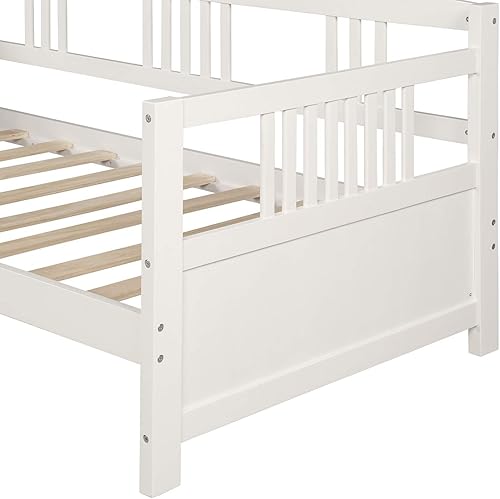 Miniatura 6 de Flieks Sofá cama de madera maciza, tamaño individual, cama multifuncional para niños, no requiere somier, color blanco Blanco,Espresso