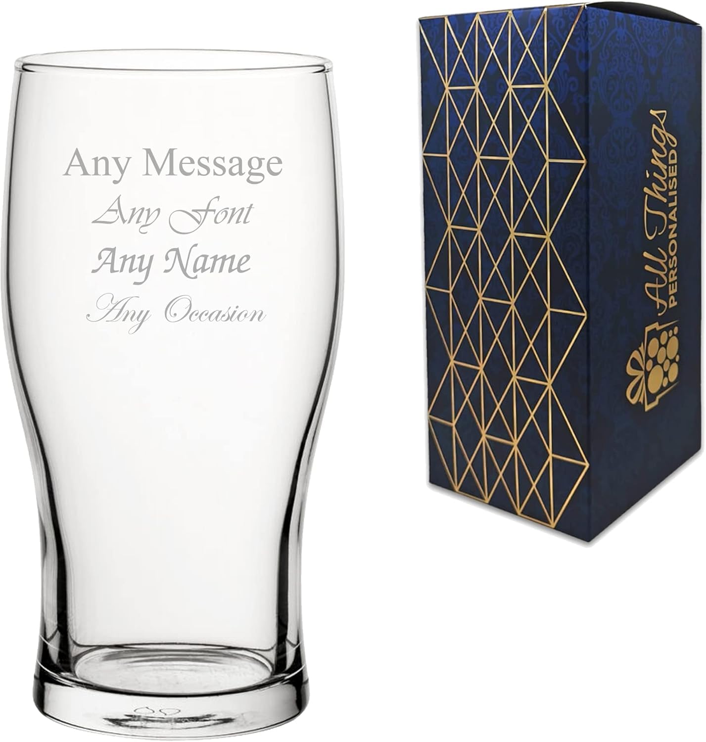 All Things Personalised Vaso de Cerveza Personalizado 570 ml - Regalo Original para Hombre, Padre, Abuelo - Mensaje y Nombre Personalizado - Grabado Láser, Apto Lavavajillas, con Caja de Regalo