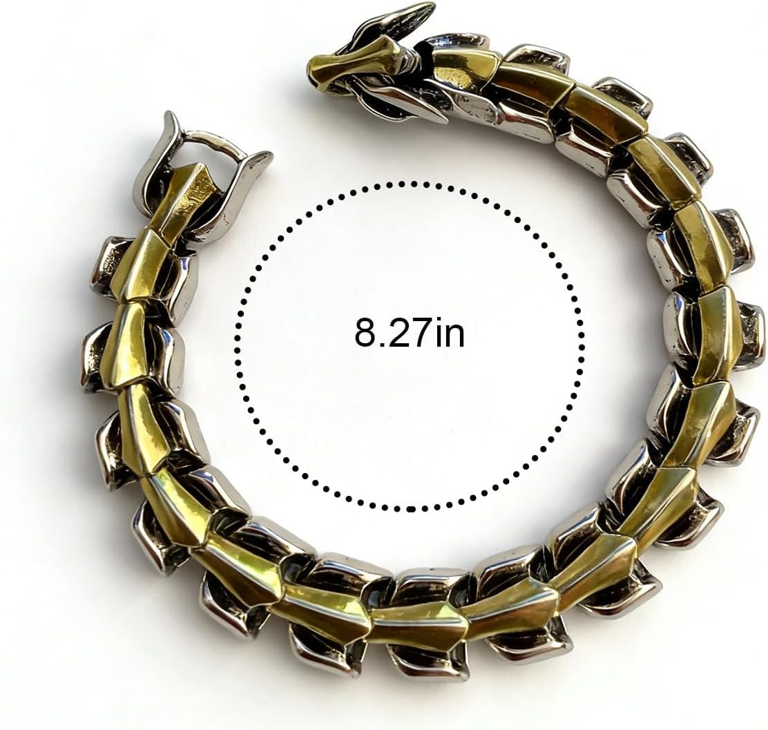 Unique Gift for Men, Dragon Bracelet in Gold and Silver Tone, Mythical Creature Inspired Stainless Steel Wristband,Dragon Gifts for men - Image 5
