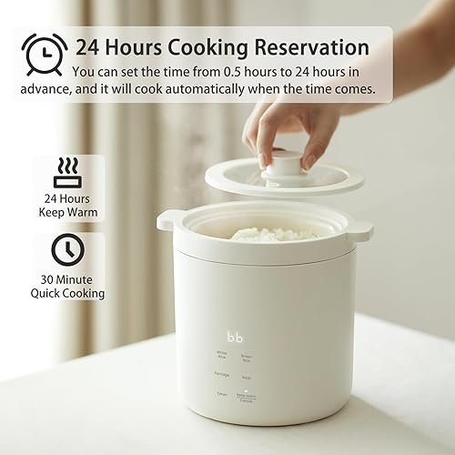 Miniatura 7 de Olla eléctrica de 2L y mini olla arrocera de 1.2L, cocina eléctrica multifuncional, calentamiento rápido y protección contra sobrecalentamiento