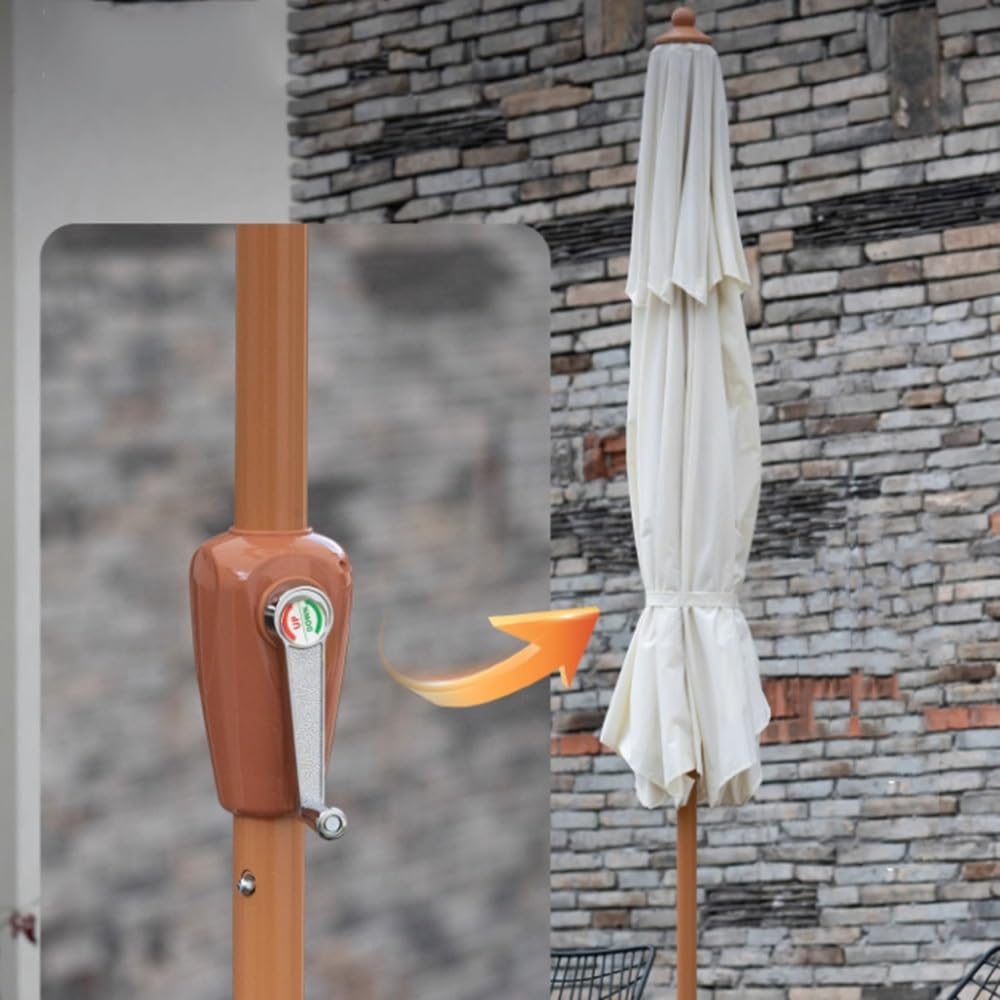 Ombrellone Da Esterno Impermeabile Ombrello Da Patio Doppio Tetto | 270cm Ombrellone Da Giardino Con Manovella In Legno Ombrellone Da Balcone Palo In Acciaio