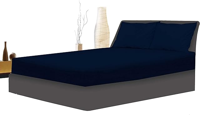 Hotel Quality Poly Cotton Bed Sheet 40CM Extra Deep Fitted Sheet Navy Blue King Bed Size (Navy Blue, King)