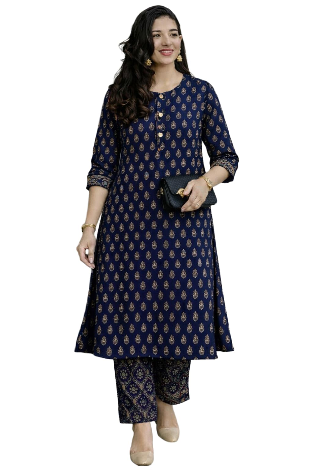 Tokyo Talkies Kurta Set for Women Viscose Printed | Kurti Set for Woman | Kurta Pant Set | 2 Piece Set Women | Mandarin Neck 3/4 Sleeve Regular Fit Stylish Ethnic Outfit Clothing in multi