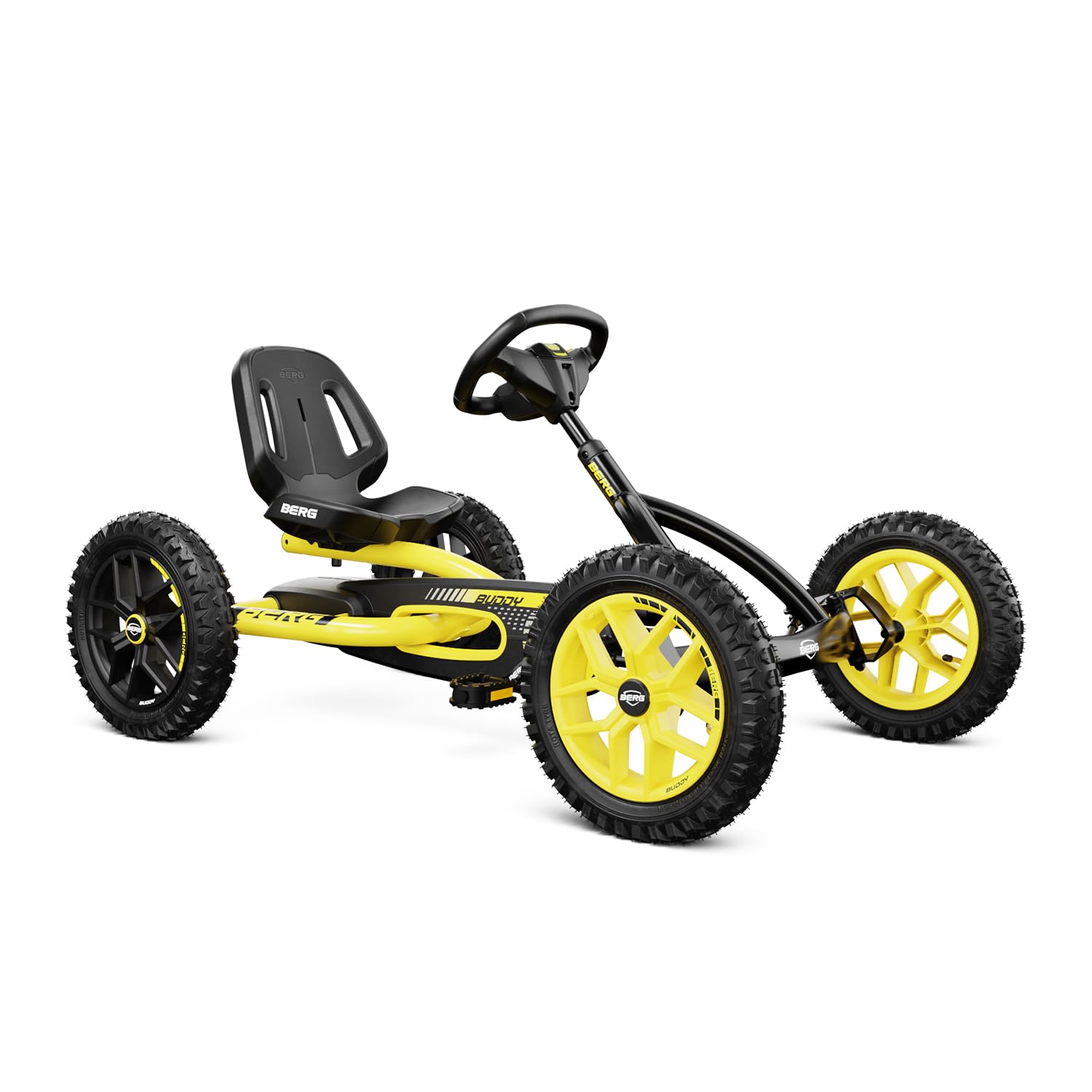 Berg Toys Buddy Cross Pedal Go Kart for Kids and Adults – Adjustable Ride On Toy for Ages 4-8 – Go Karts with BFR System,Outdoor Pedal Car for Kids (Yellow)