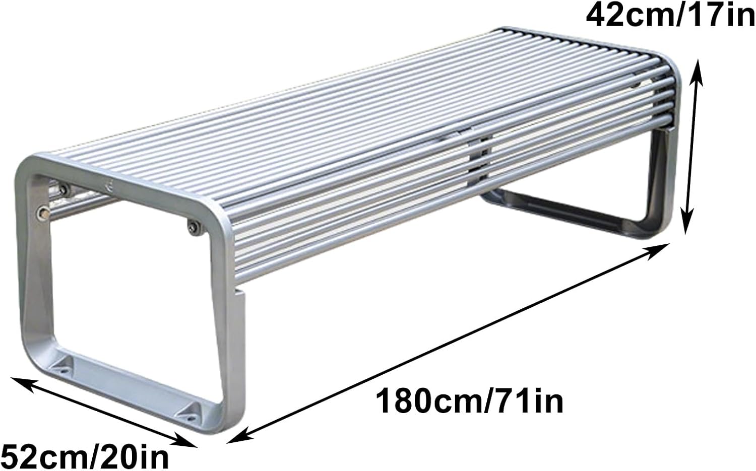 Outdoor Metal Bench, 3 Person Park Bench, Windproof and Rainproof, Suitable for Patios, Terraces, Streets, and Gardens(Black,180x52x42cm/71x20x17in)