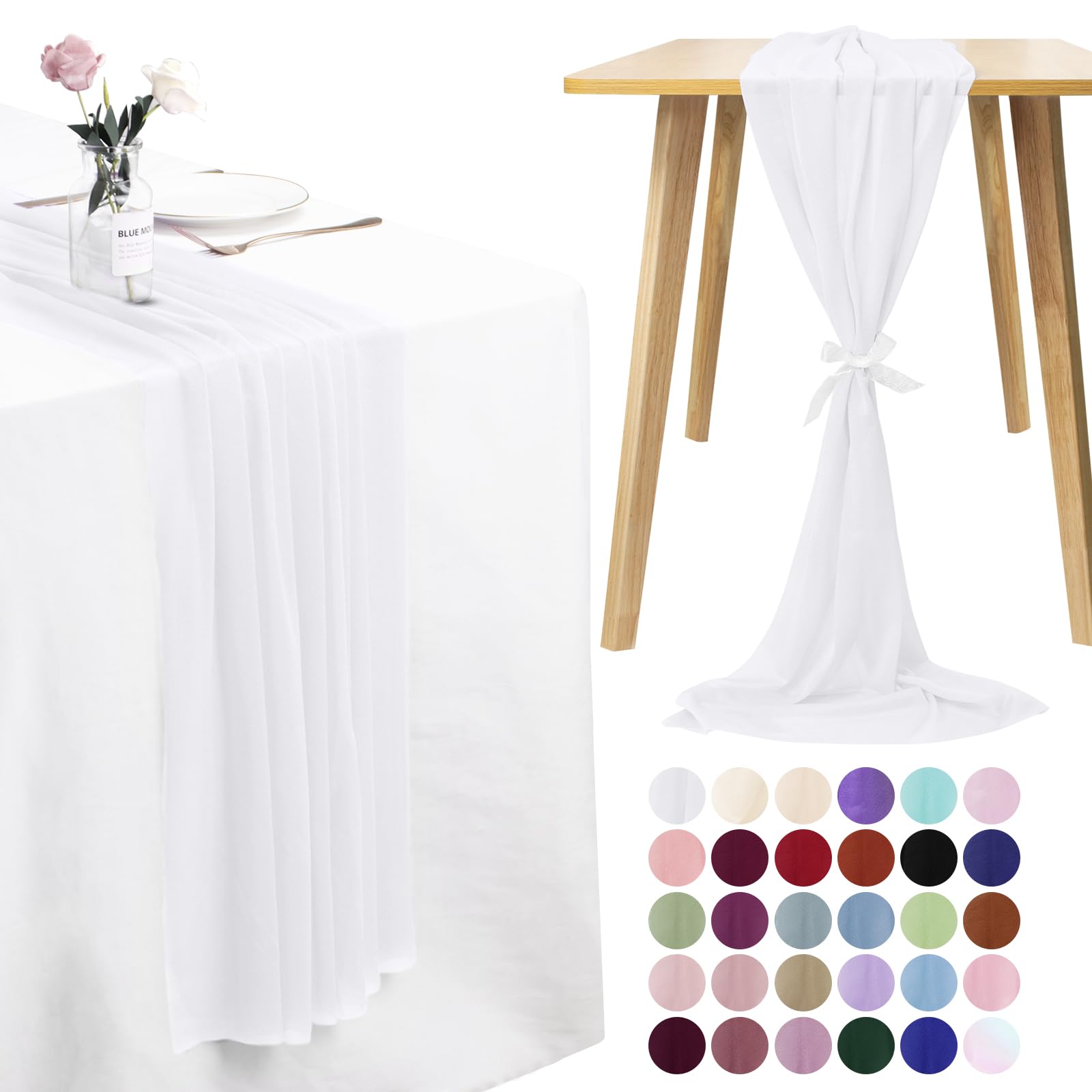 LEREATI 3 Pack Cheesecloth Table Runner White Chiffon Table Runner 75cm x 180cm Gauze Sheer Table Runner Tulle Cheese Cloth Tablerunner for Party, Wedding, Christmas, Shower Decorations โ image 1