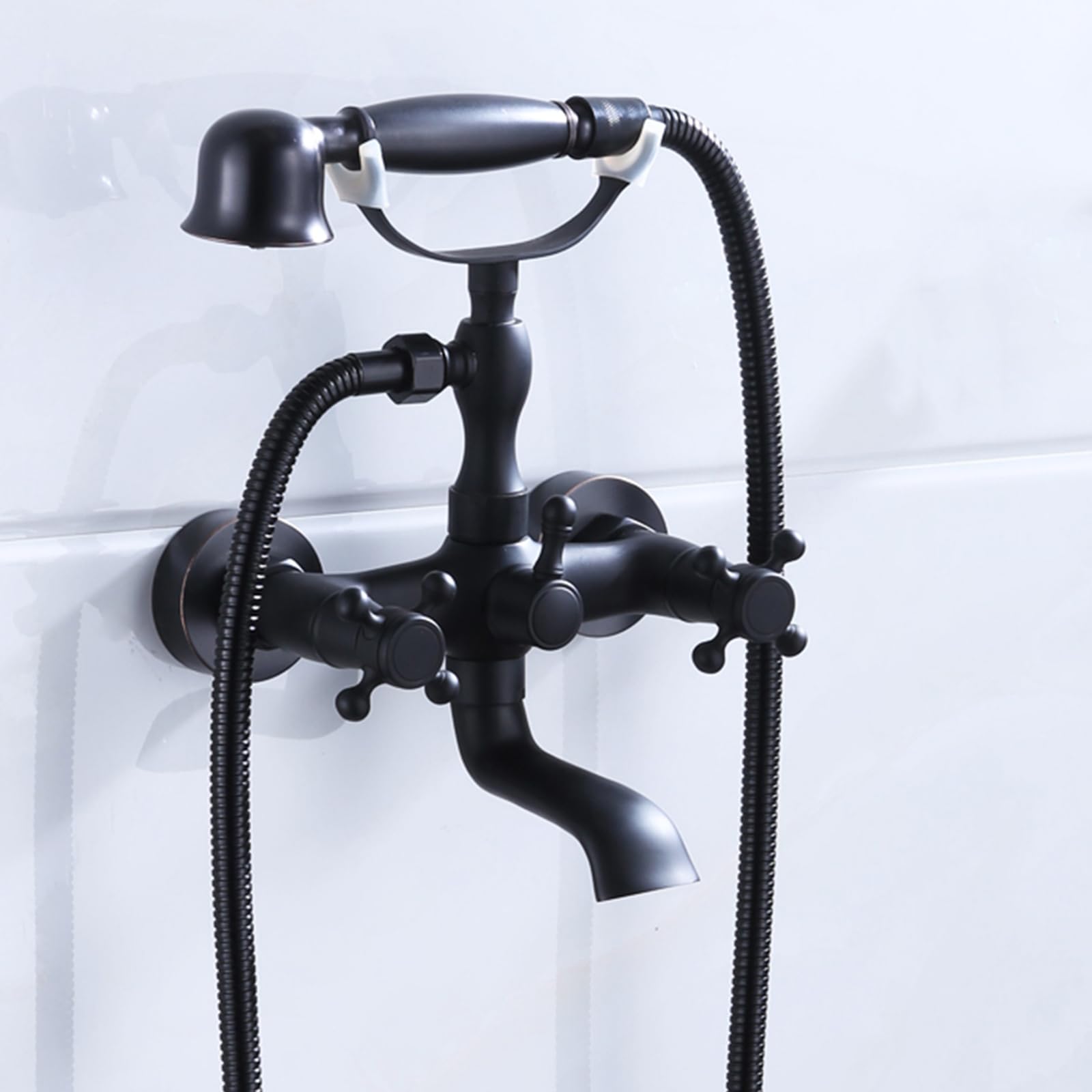 GLJTUO Shower system, V-intage Shower And Tub Faucet Set antique Double cross handle 2 Functions Wall Mounted Bathtub Faucet Set Antique Brass Clawfoot Tub Faucet, antique,Black Retro