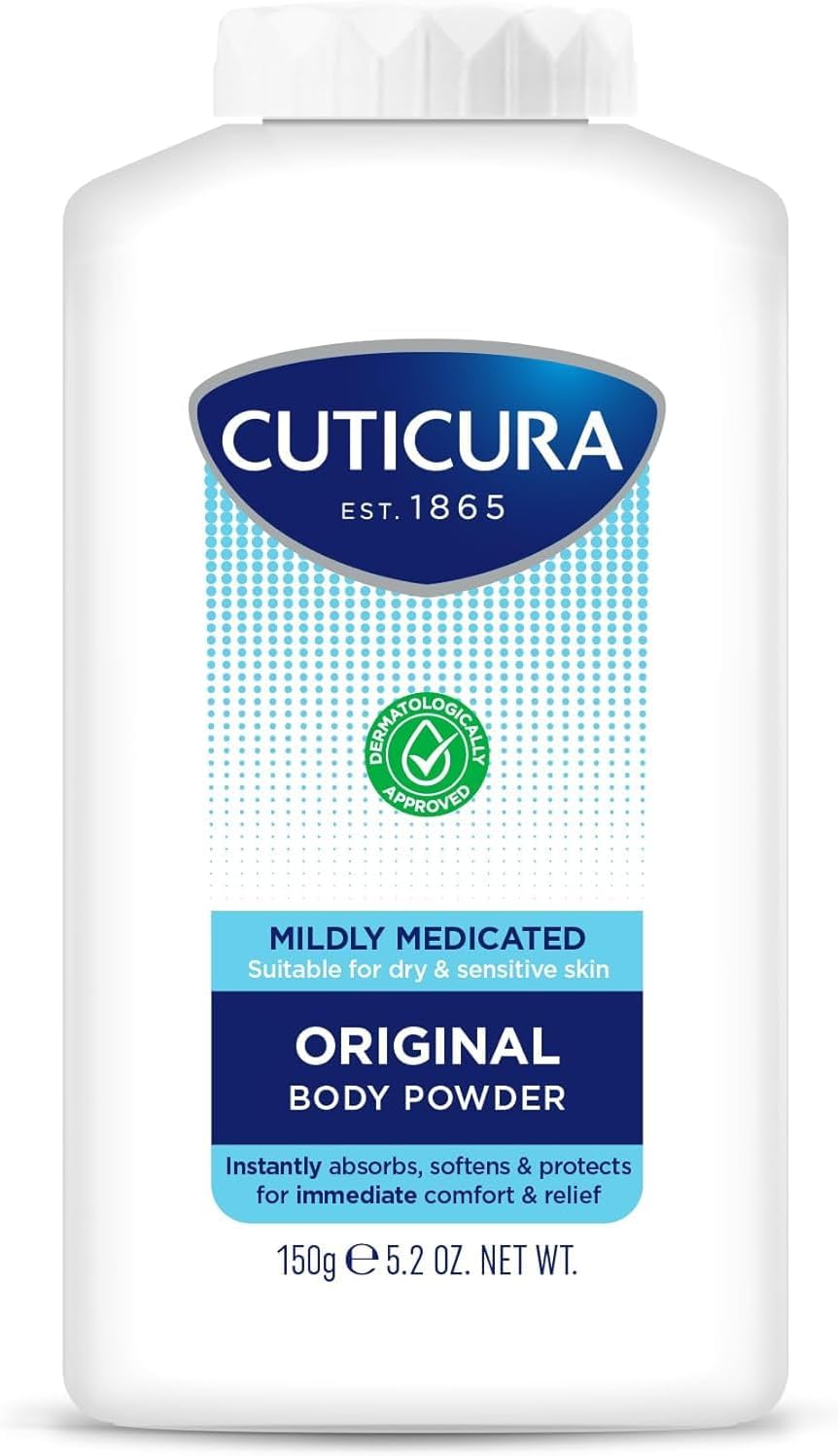 CUTICURA Mildly Medicated Talcum Body Powder 150g, Packaging May Vary, Many Uses Personal Hygiene, Prevent Smudging After Self-Tanning & Facial Makeup