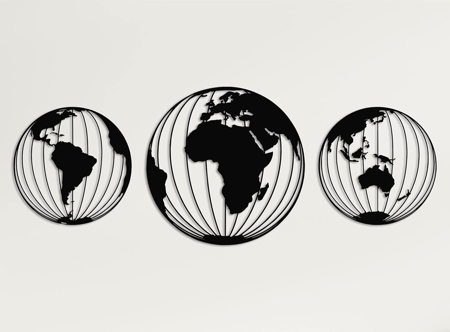 Three Metal World Map Globes, Round Metal World Map Wall Art, Metal Wall Decor, Metal Wall Art (35X35X1.5 CM)