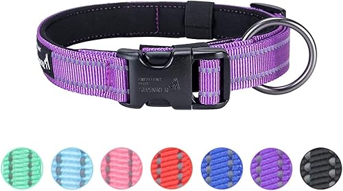 EXCELLENT ELITE SPANKER Collar reflectante para perro, clásico, suave, acolchado, de nailon transpirable, ajustable, con hebilla de liberación